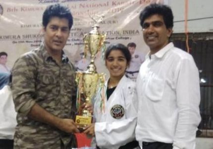 Shivani Rajhance, (T.E. – IT), on winning the Gold Medal in the Kumite (fight) event and the Bronze Medal in the Kata event